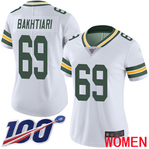 Green Bay Packers Limited White Women 69 Bakhtiari David Road Jersey Nike NFL 100th Season Vapor Untouchable